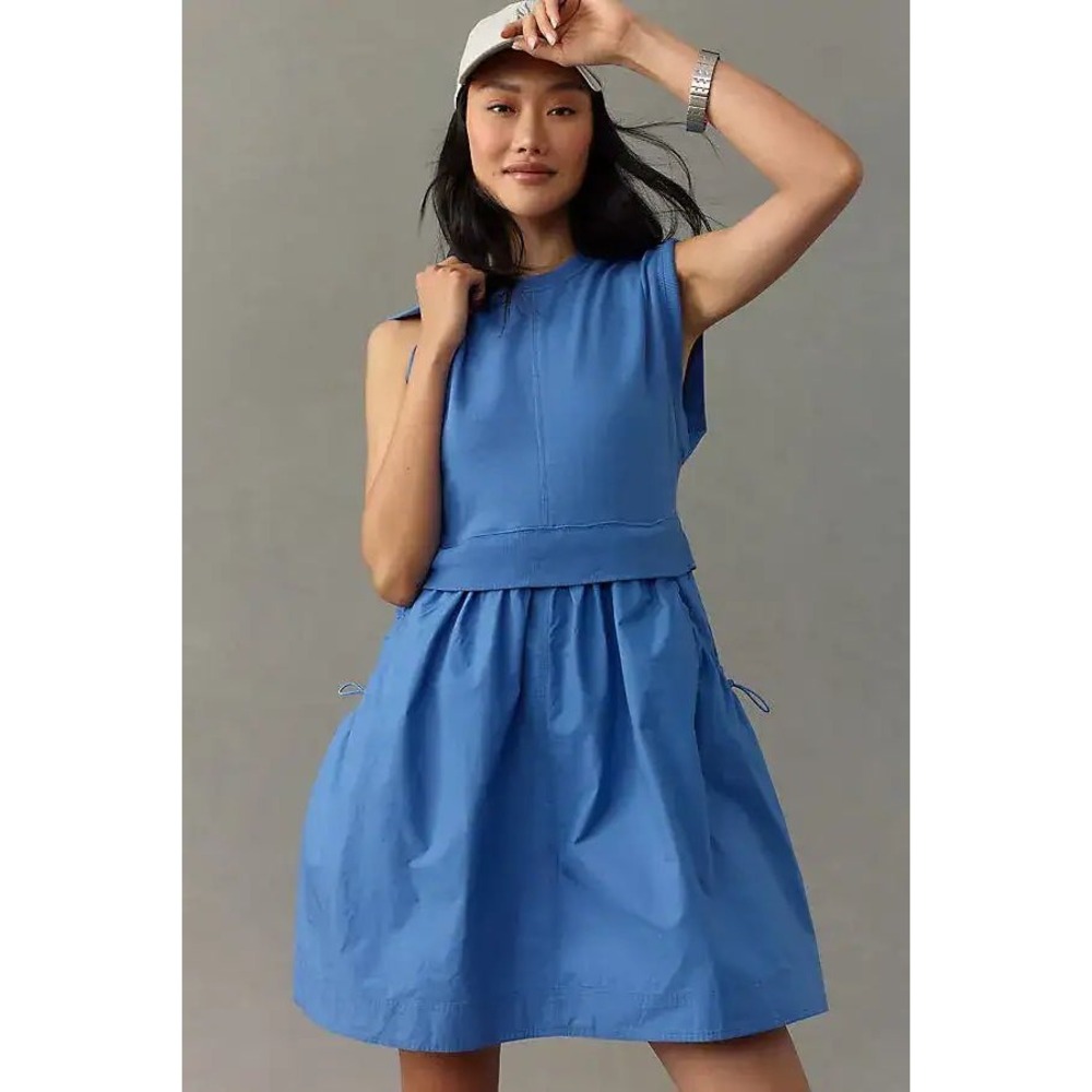 Daily Practice by Anthropologie Blue Mixed Media Cutout Back Mini Dress XS